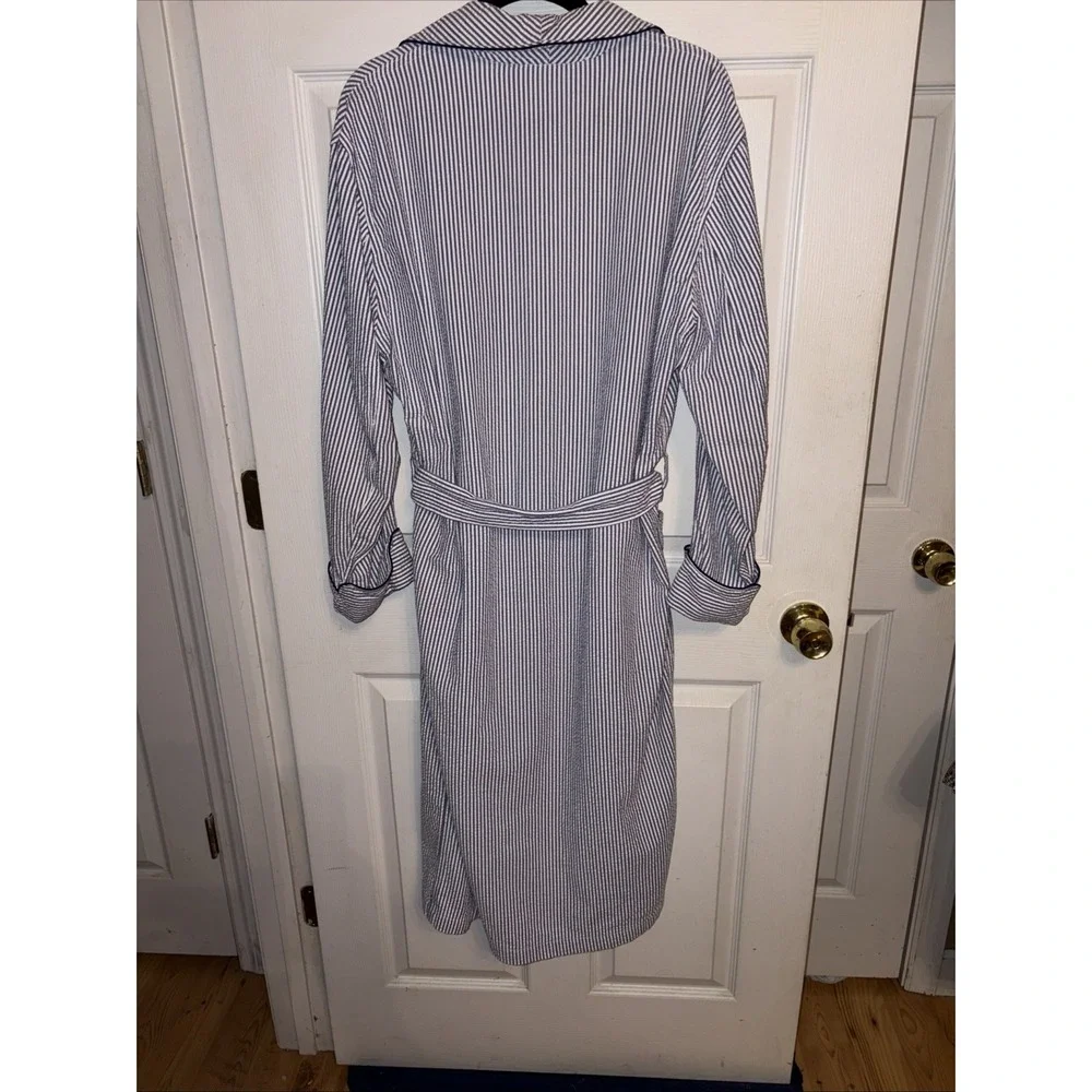 Brooks Brothers Robe Men's M Blue White Seersucker Striped Belted Preppy Classic